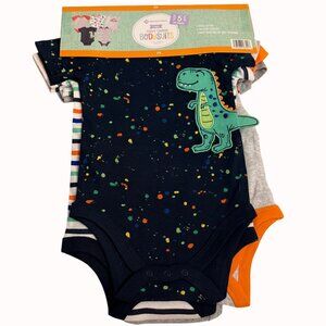 Babys Favorite Bodysuits Set of 5 Dinosaur Size 12M Cotton Snap Closure Boys